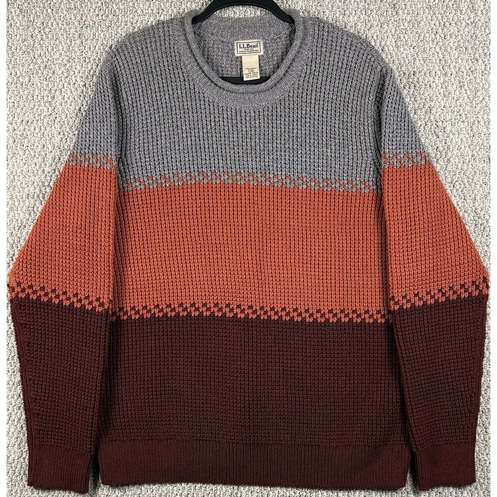 L.L.Bean Chunky Knit Sweater Mens L Gorpcore Colorblock Organic Cotton Cabincore